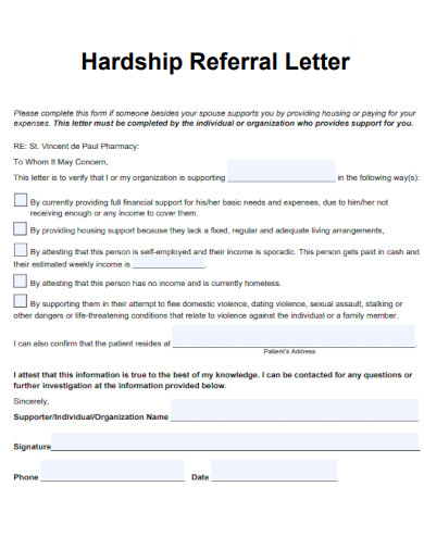 Hardship Referral Letter