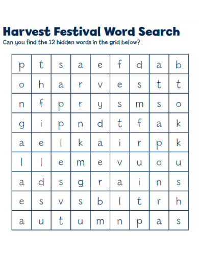 Harvest Festival Word Search