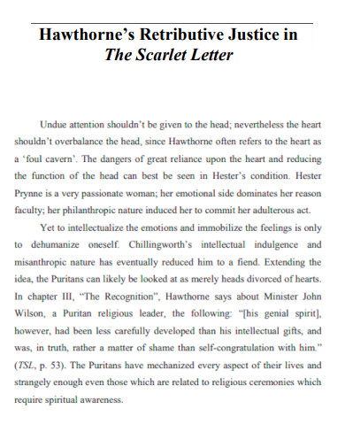 Hawthorne Retributive Justice in Scarlet Letter