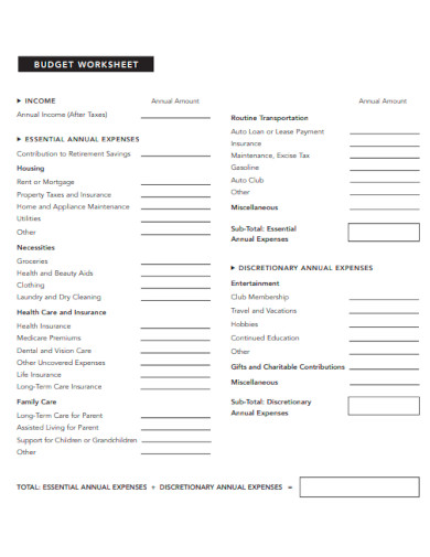 Health Care and Insurance Budget Worksheet