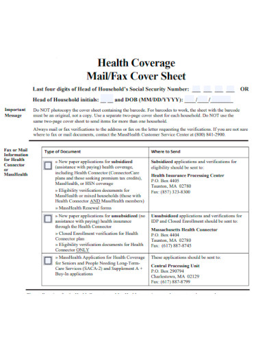 Health Coverage Mail Fax Cover Sheet