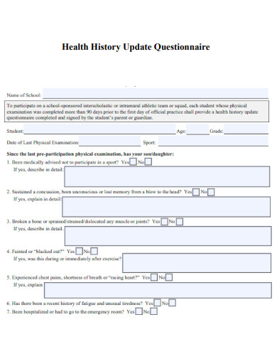 Health History Update Questionnaire