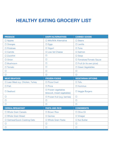 Healthy Eating Grocery List
