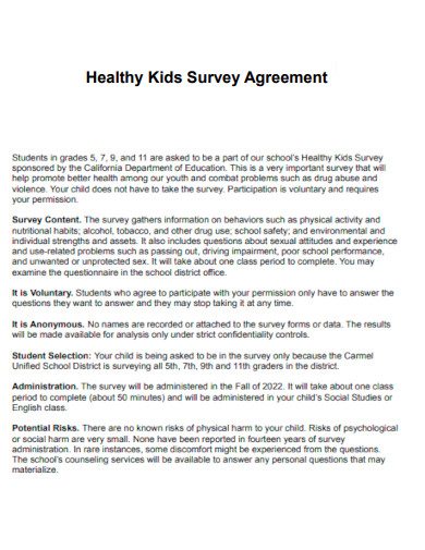 Healthy Kids Survey Agreement
