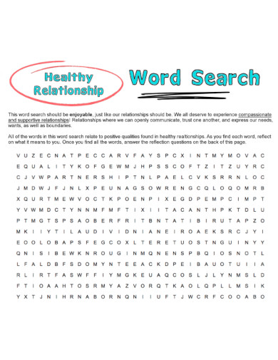 Healthy Relationship Word Search