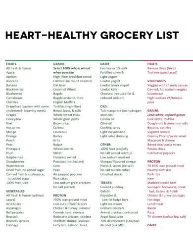 Heart Healty Grocery List