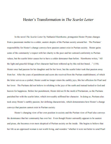 Hester Transformation in Scarlet Letter