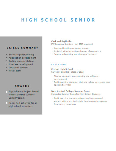 High School Senior Resume