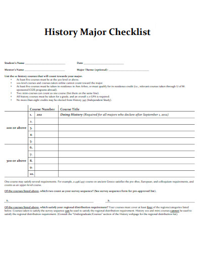 History Major Checklist