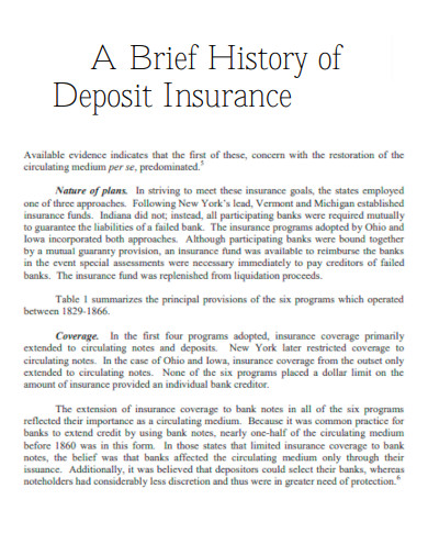 History of Deposit Insurance