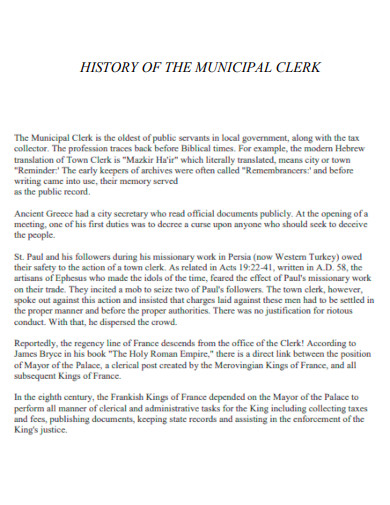 History of Municipal Clerk