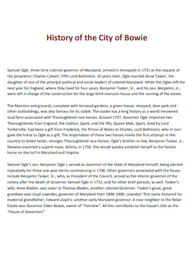 History of the City of Bowie