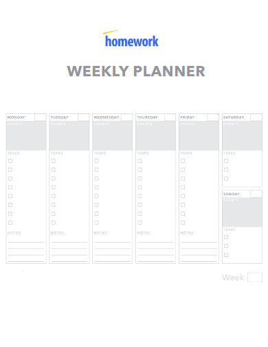 Homework Weekly Planner