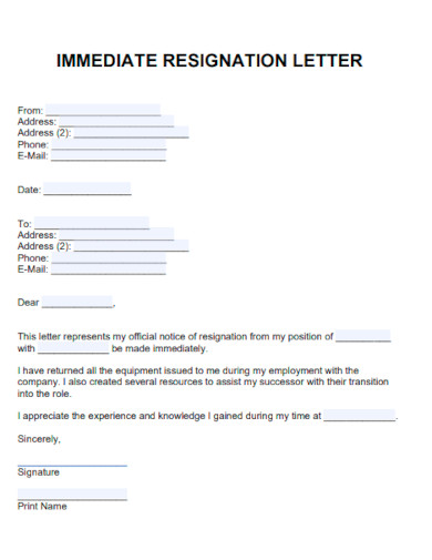 Immediate Resignation Letter