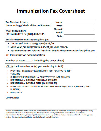 Immunization Fax Cover Sheet