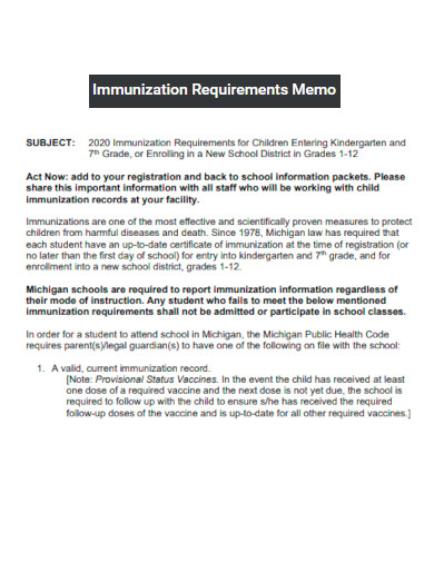Immunization Requirements Memo