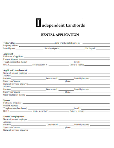 Independent Landlords Rental Application