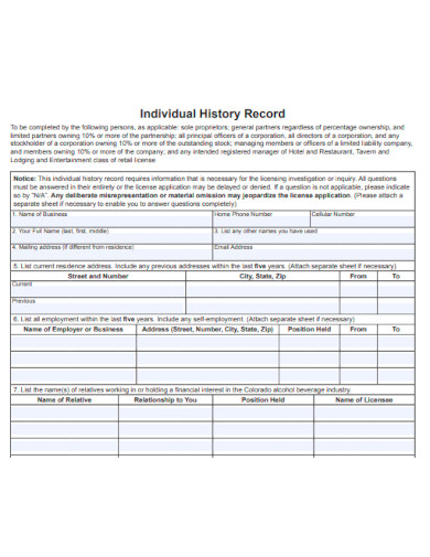 Individual History Record