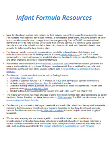 Infant Formula Resources