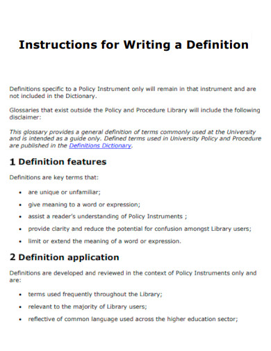 Instructions for Writing a Definition