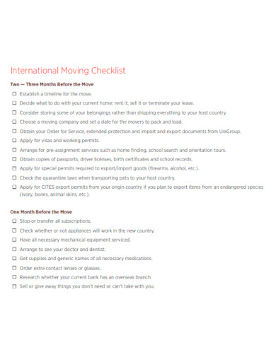 International Moving Packing Checklist