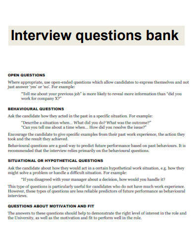 Interview Questions Bank