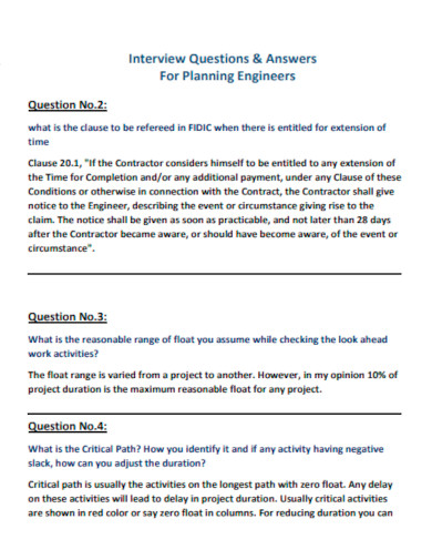 Interview Questions and Answers For Planning Engineers