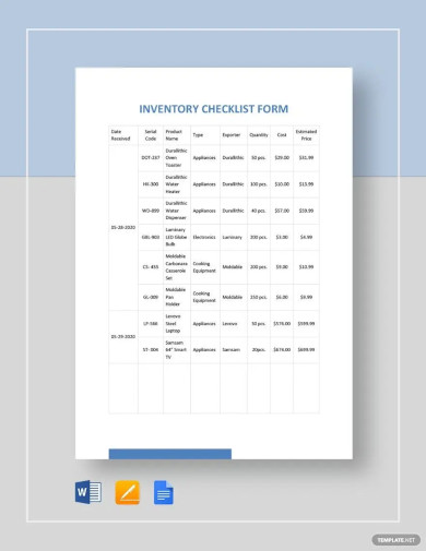 Inventory Checklist Form Template