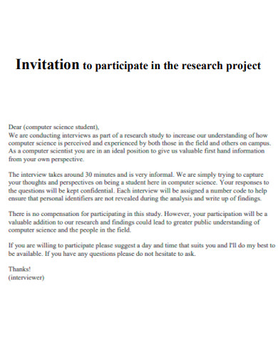 Invitation to Participate in the Research Project
