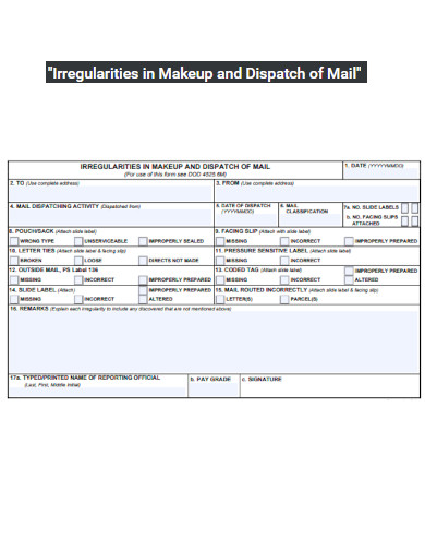 Irregularities in Makeup and Dispatch of Mail