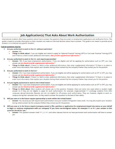 Job Application About Work Authorization