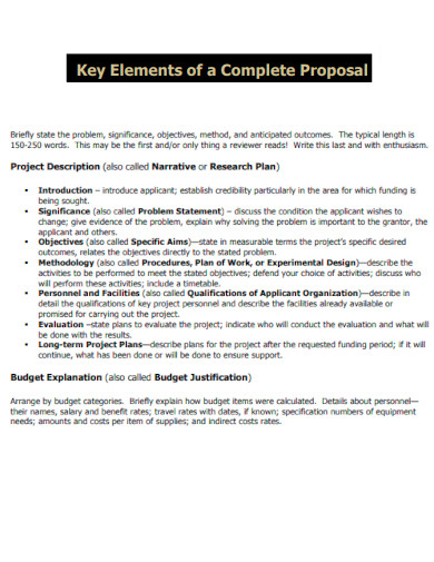 Key Elements of Complete Proposal