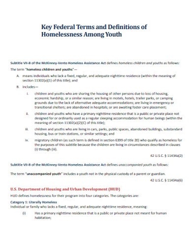 Key Federal Terms and Definition of Homelessness