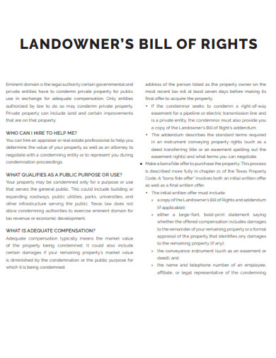 Landowner Bill of Rights
