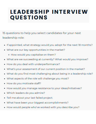 Leadership Interview Questions