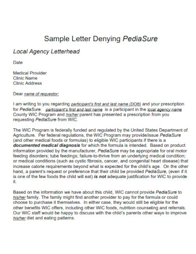 Letter Denying PediaSure