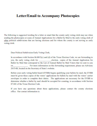 Letter Email to Accompany Photocopies