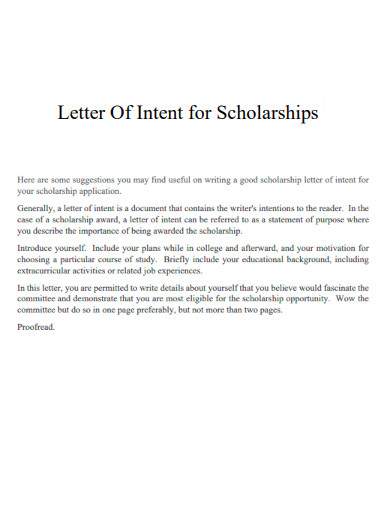 Letter Of Intent for Scholarships