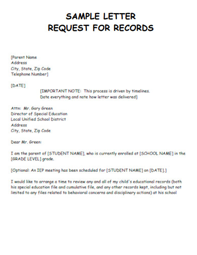 Letter Request for Record