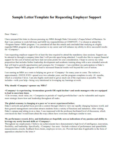 Letter Requesting Employer Support Template