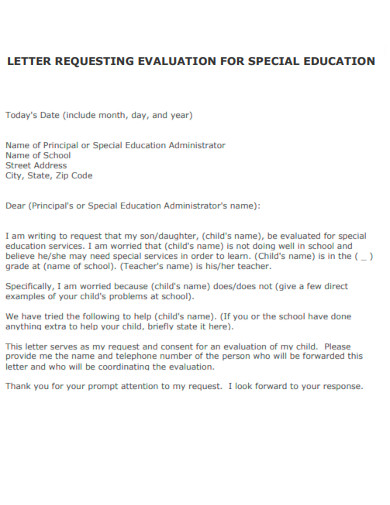 Letter Requesting Evaluation for Special Education