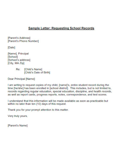 Letter Requesting School Records