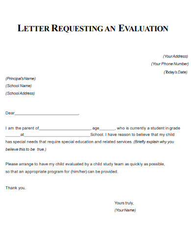 Letter Requesting an Evaluation