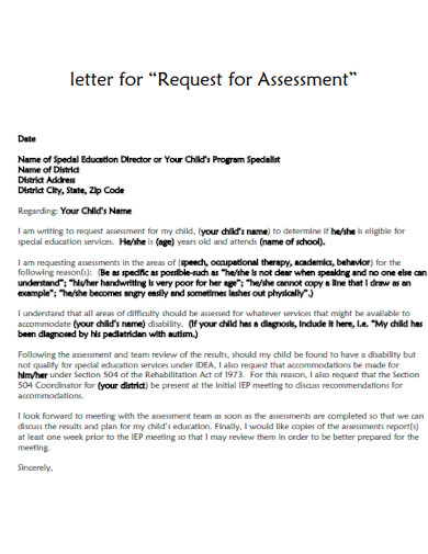 Letter for Request for Assessment