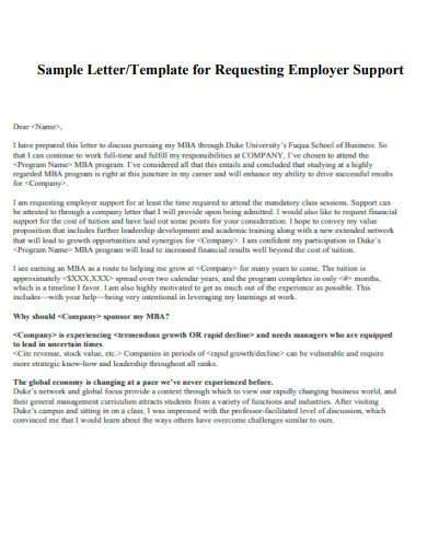 Letter for Requesting Employer Support