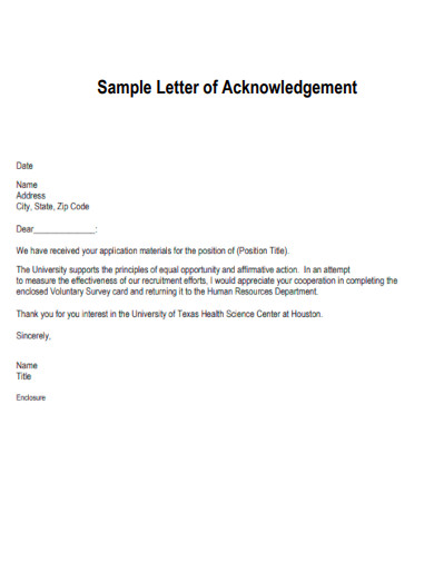 Letter of Acknowledgement