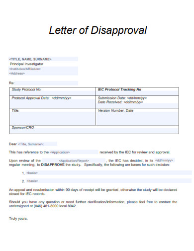 Letter of Disapproval