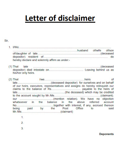 Letter of Disclaimer