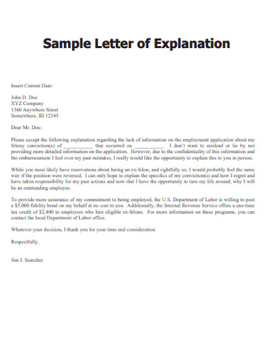 Letter of Explanation