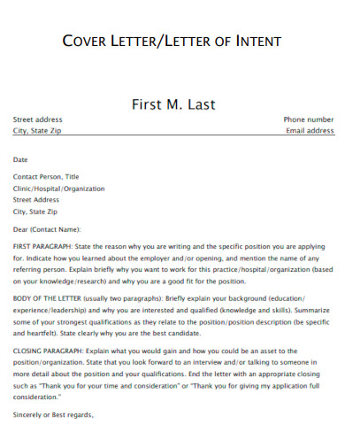 Letter of Intent Cover Letter